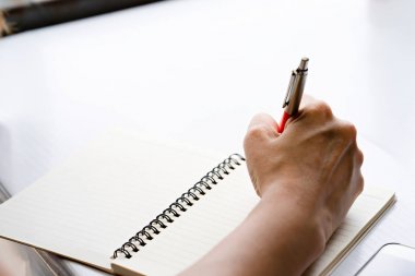 Dizüstü bilgisayara yazmak için kalem tutan el