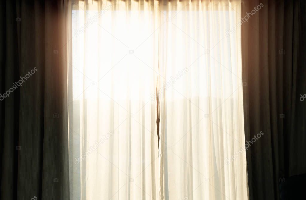 Curtain at the window in the morning.