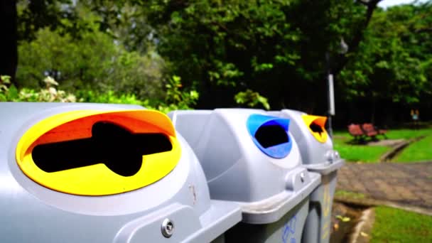 Hand Throwing Plastic Recycling Bin Concept Environmental Protection Footage — Stock Video