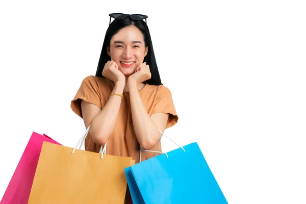 Glückliche Frau Ist Lächeln Einkaufskonzept — Stockfoto