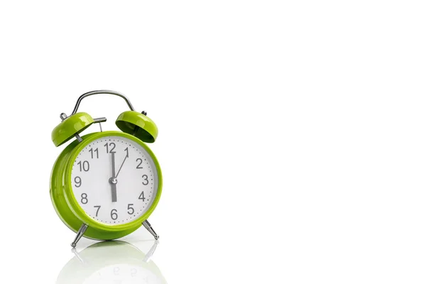 Green Alarm Clock White Background — Stock Photo, Image
