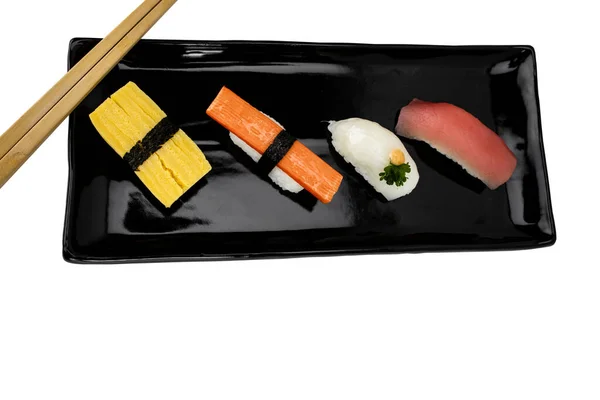 Top View Sashimi Evőpálcikával Asztalon Japán Élelmiszer Koncepció — Stock Fotó