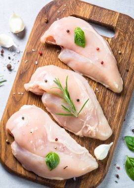 Çiğ tavuk fileto baharat ve otlar ile ana sayfa görünümü.