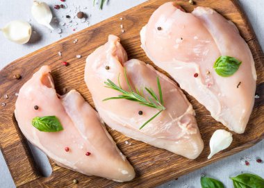 Çiğ tavuk fileto baharat ve otlar ile ana sayfa görünümü.