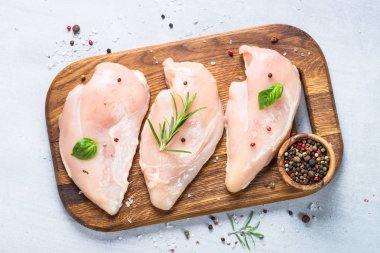 Çiğ tavuk fileto baharat ve otlar ile ana sayfa görünümü.