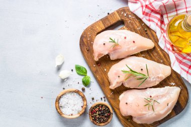 Çiğ tavuk fileto baharat ve otlar ile ana sayfa görünümü.