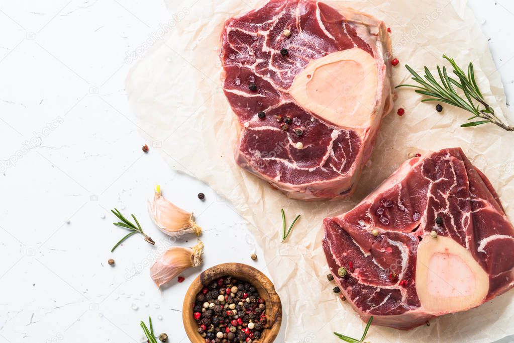 Raw beef steak osso bucco.