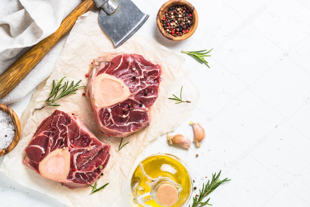 Raw beef steak osso bucco.