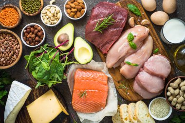 Protein kaynağı - et, balık, peynir, fındık, fasulye ve Yeşiller.