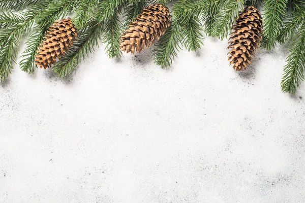 Boże Narodzenie tło z jodły i stożki na białym tle — Zdjęcie stockowe