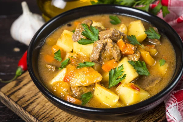 Goulash with meat and vegetables. Beef stew. — Stock Photo, Image
