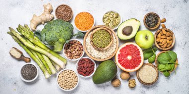 Superfoods, açık renkli sağlıklı gıda. 