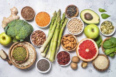 Superfoods, açık renkli sağlıklı gıda. 