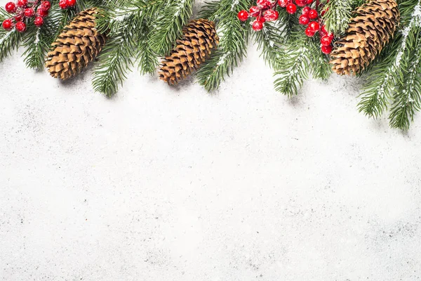 Piatto natalizio con abete e decorazioni su dorso bianco — Foto Stock