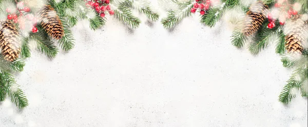 Boże Narodzenie flatlay tło z decora brunch i czerwony drzewo jodły — Zdjęcie stockowe
