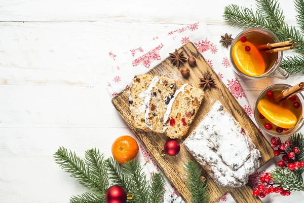 Stollen traditional Christmas ftuitcake with dried fruit and nut — Stock Photo, Image