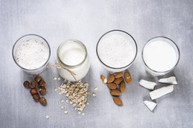 Vegan sigara süt alternatif süt üstten görünüm. 