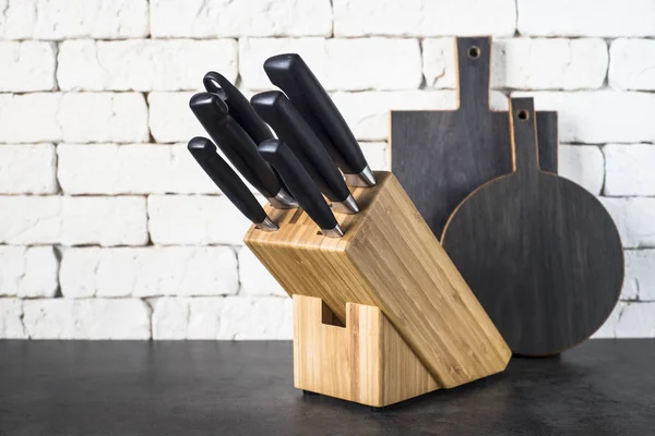 Knife block on the kitchen table.
