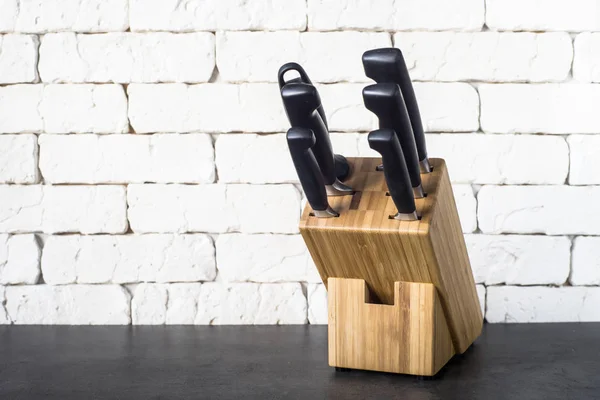 Knife block on the kitchen table. — Stock Photo, Image