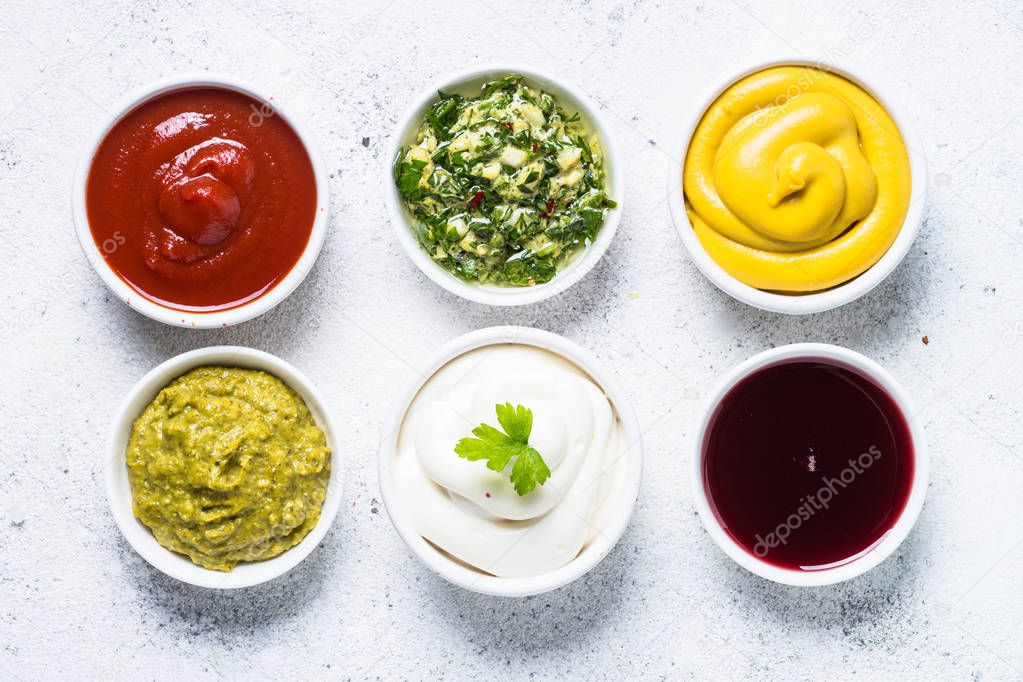 Sauce set assortment - mayonnaise, mustard, ketchup and others o