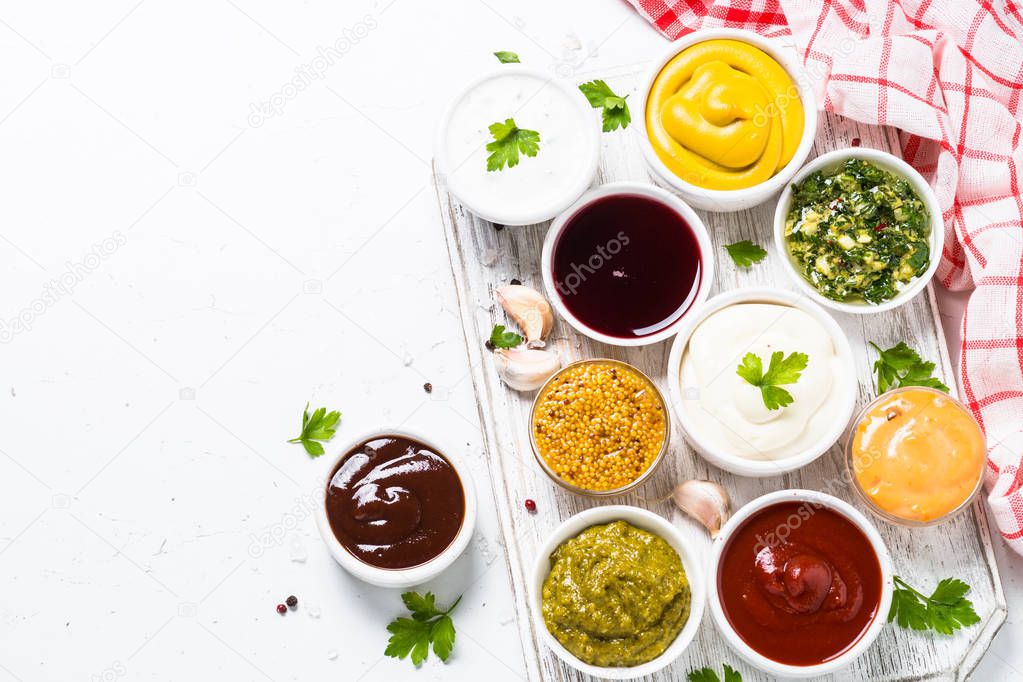 Sauce set assortment - mayonnaise, mustard, ketchup and others o