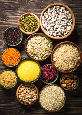 Tahıllar, baklagiller ve fasulye ürün yelpazesine Üstten Görünüm.