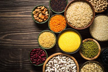 Tahıllar, baklagiller ve fasulye ürün yelpazesine Üstten Görünüm.