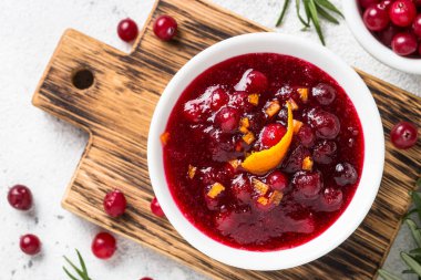  Kızılcık sosu bir kase Üstten Görünüm.