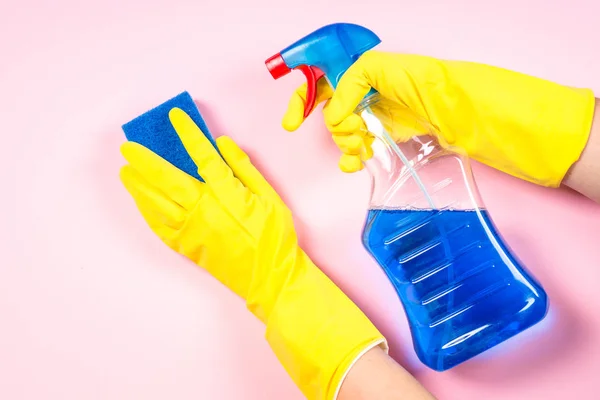 Cleaning concept  with microfiber rag, gloves and cleaning spray agent. — Stock Photo, Image