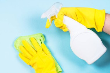 Mavi arkaplanda temizlik kavramı.