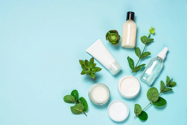 Producto para el cuidado de la piel, cosmética natural plana lay . — Foto de Stock