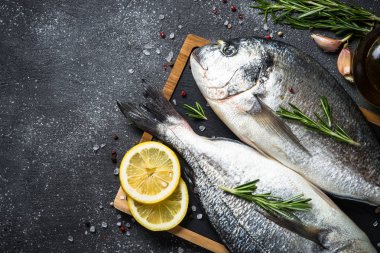 Siyah arka planda RAW Dorado balık.