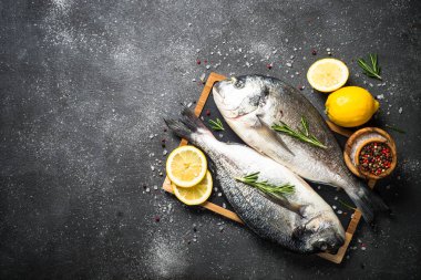 Siyah arka planda RAW Dorado balık.