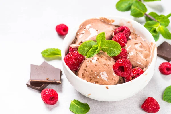 나무 딸기와 초콜릿 아이스크림. — 스톡 사진