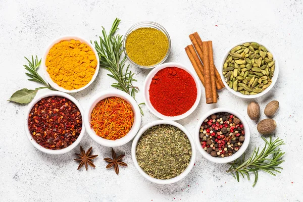 Spices on white stone table. — Stock Photo, Image