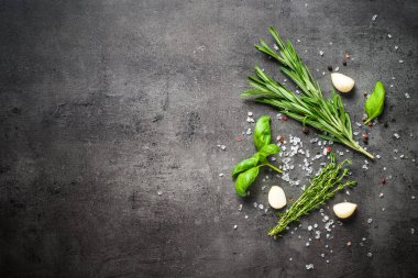 Baharat ve otlar karanlık taş tablo seçimi.