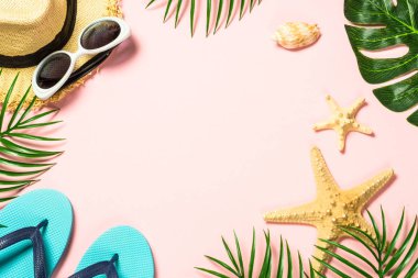 Yaz düz döşeme arka plan. pembe üzerinde