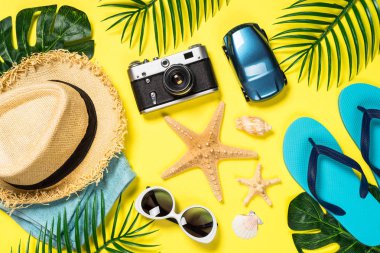 Yaz seyahati konsepti düz görünüm.