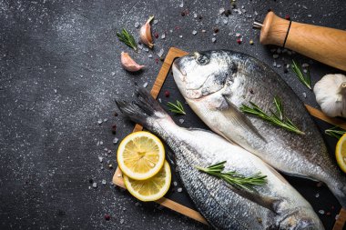 Siyah arka planda RAW Dorado balık.