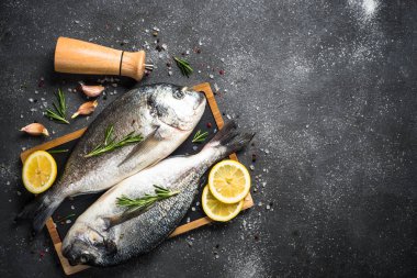 Siyah arka planda RAW Dorado balık.