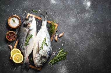 Siyah arka planda RAW Dorado balık.