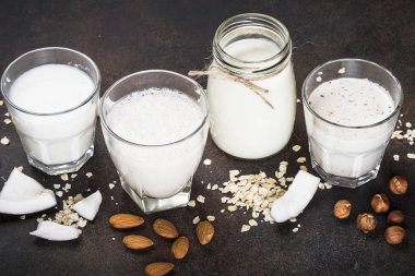 Vegan olmayan süt alternatif süt - fındık ve yulaf.