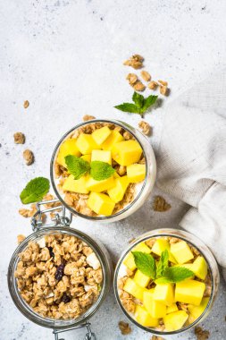 Yoğurtlu parfe, mango ve tahıl gevreği..