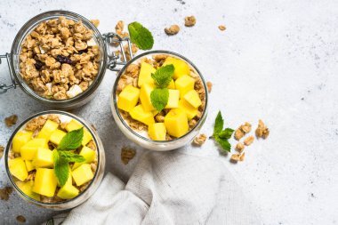 Yoğurtlu parfe, mango ve tahıl gevreği..