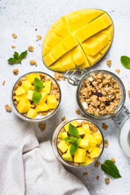 Yoğurtlu parfe, mango ve tahıl gevreği..