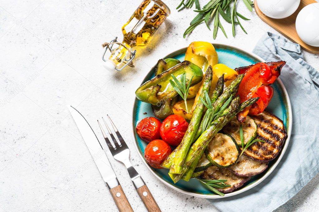 Grilled vegetables - zucchini, paprika, eggplant, asparagus and tomatoes.