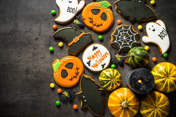 Halloween Gingerbread Cookies at black. — Stock Photo, Image