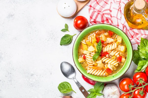 Minestrone with vegetable and pasta top view. — Stock Photo, Image