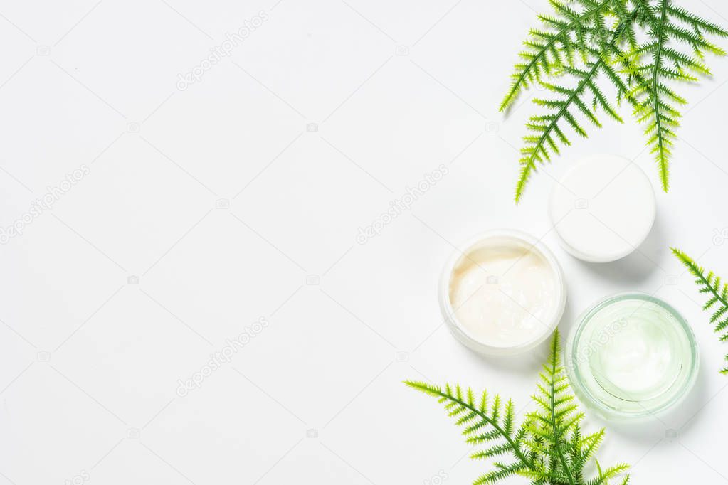 Facial cosmetics, Skin care product, natural cosmetic on white.