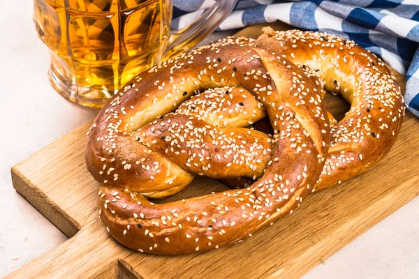 Oktoberfest food beer and pretzel.